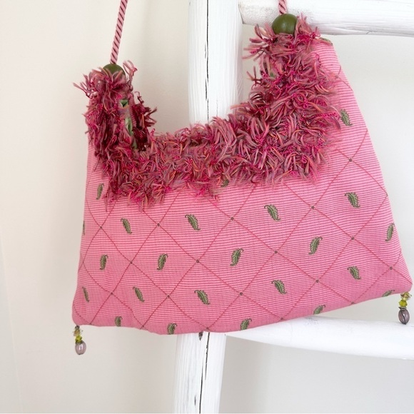 Custom made Pink Fabric Purse with Bead Accents - Picture 2 of 14